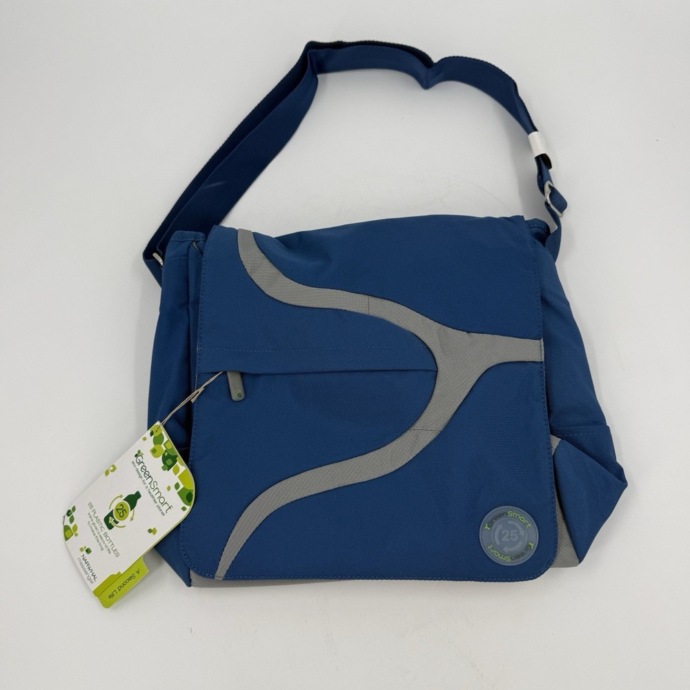 GreenSmart Blue Messenger Bag NWT Recycled Bottle Eco Laptop Shoulder Bag